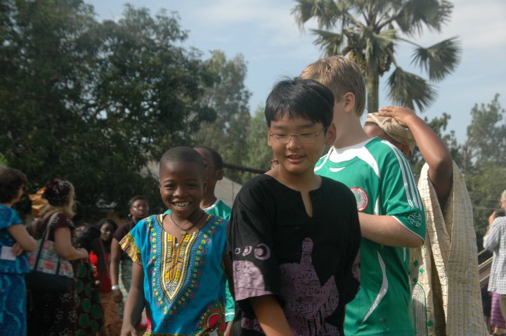 Two school children smile