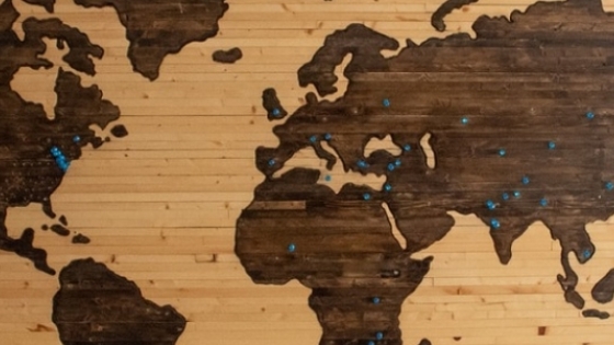 World map on bamboo