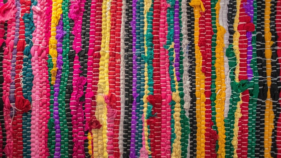 Woven mat of colorful fabric