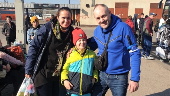 Kateryna, Ivan, and Pastor Pavel at the Warsaw Train Station