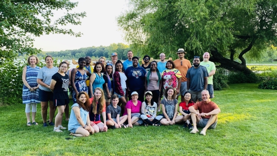 Group of campus ministry students outside