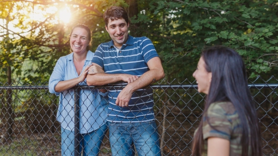 Neighbors talking outside