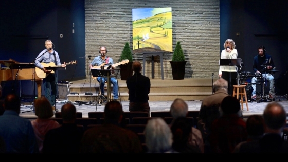A worship band at Compass Community Church
