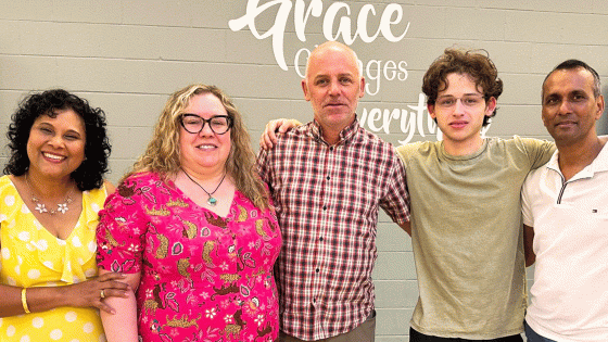 A group photo of Resonate church planters Mark and Debra Jallim and Andrew, Lisa, and Alec