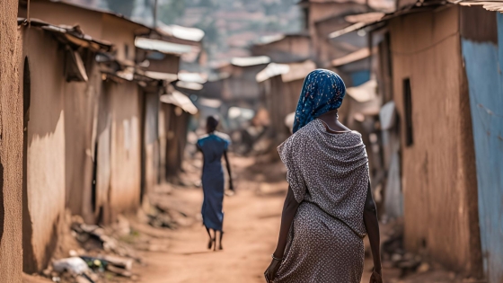 A woman looks down a street