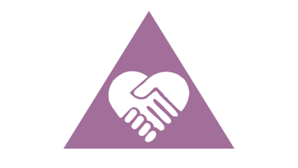 Purple triangle with shaking hands