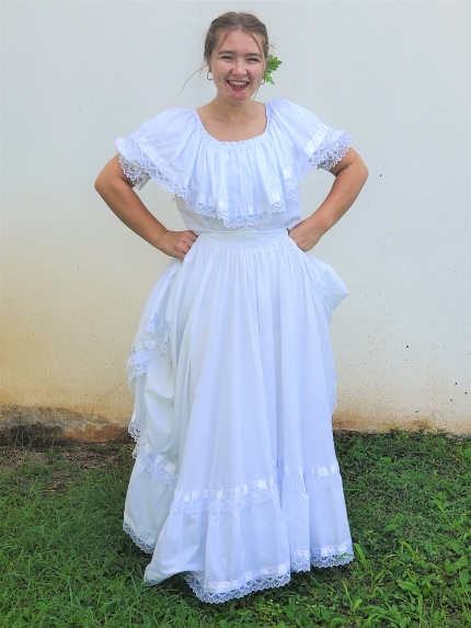 Leah Sweetman wearing a typical Nicarauga folklore dress