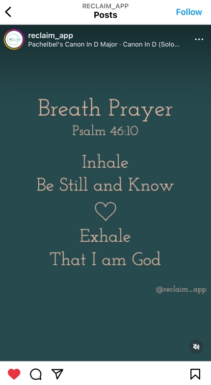 Breath Prayer Instagram Post from Reclaim App