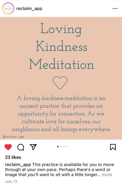 Instagram post of a meditation from ReclaimApp