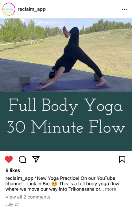 Full body yoga Instagram post from Reclaim App