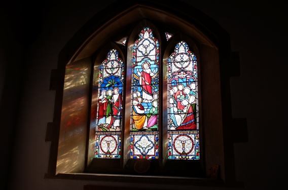 Stained Glass Windows Stained glass windows in a church building