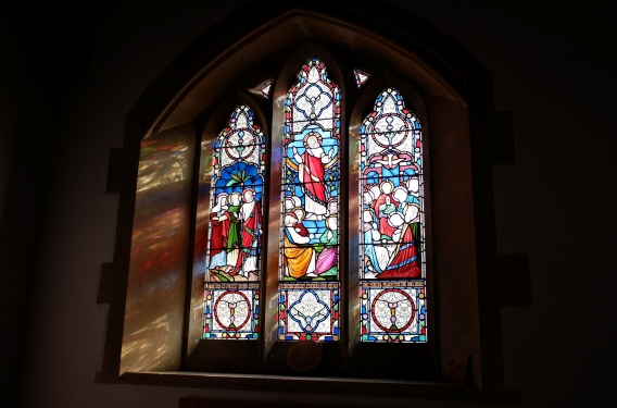 Stained glass windows in a church building