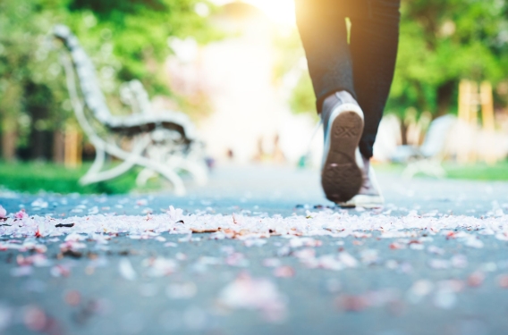 Sent As You Are Feet of someone walking on a park path