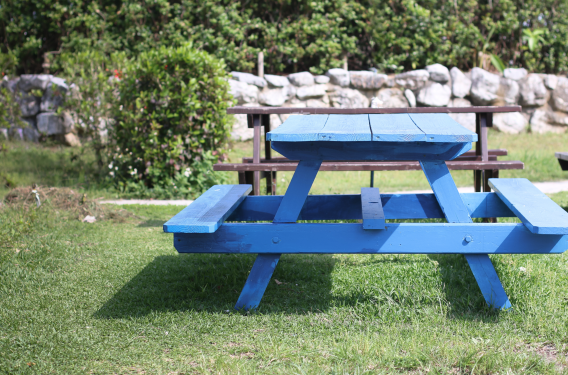 Picnic table in church garden